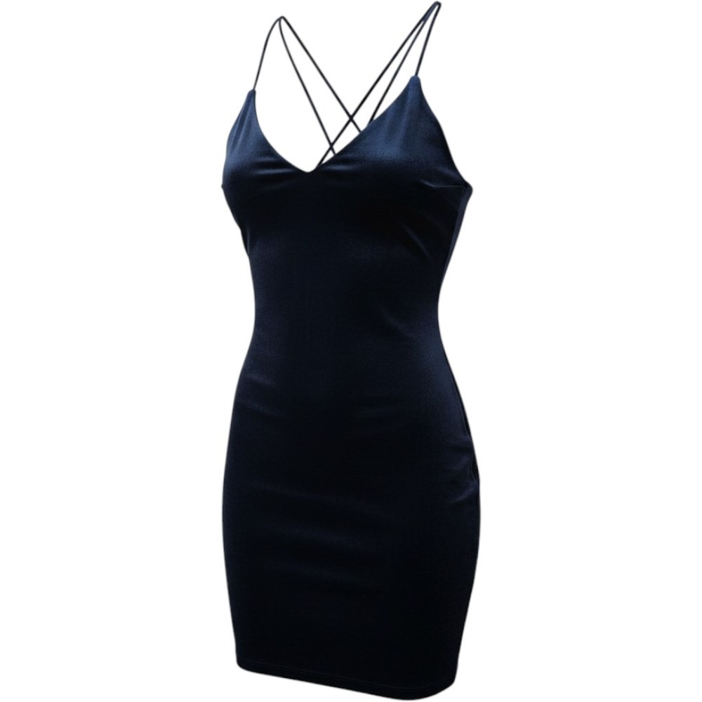 Windsor Velvet Bodycon Dress Womens XS Navy Blue Crisscross Back Mini